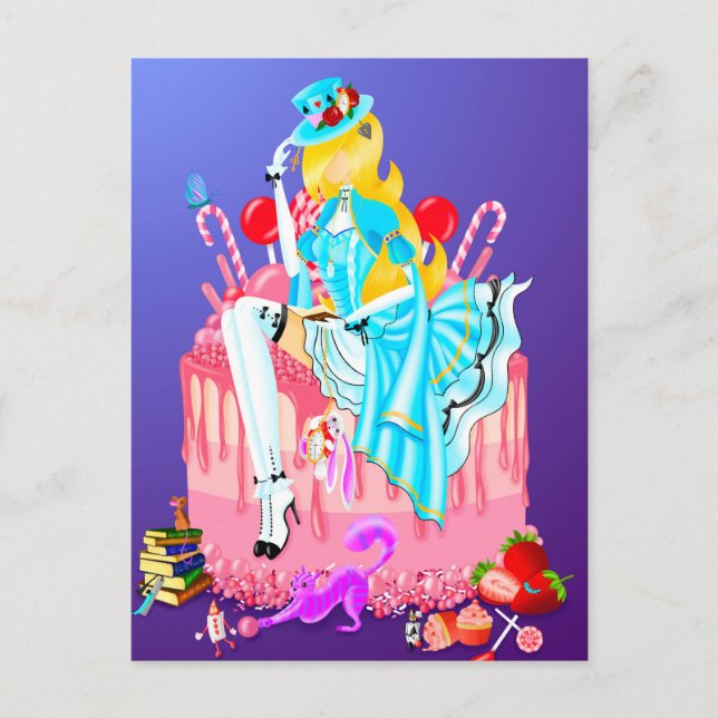 Lady on Birthday Cake Postcard (Front)