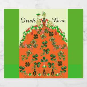 LADY ORANGE AND SHAMROCKS Green Irish Beer Bottle Label