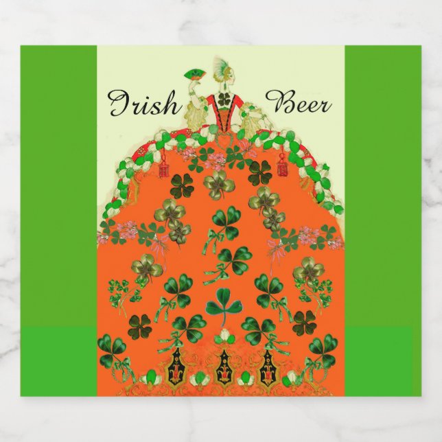 LADY ORANGE AND SHAMROCKS Green Irish Beer Bottle Label (Single Label)