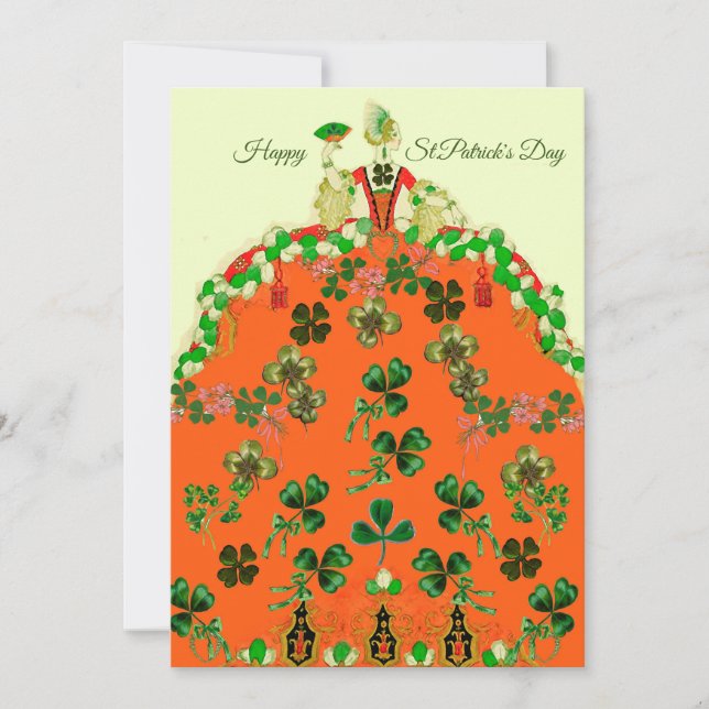 LADY ORANGE AND SHAMROCKS St. Patricks Day Fashion Holiday Card (Front)