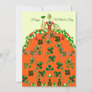 LADY ORANGE AND SHAMROCKS St. Patricks Day Fashion Holiday Card