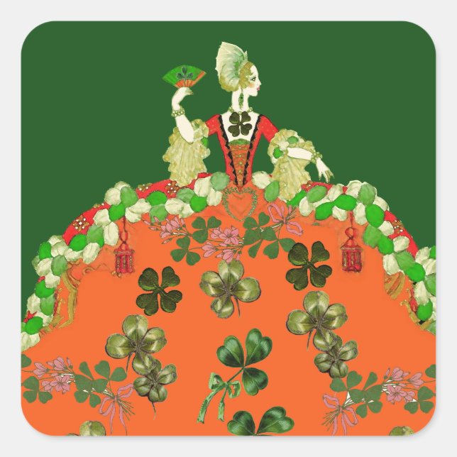 LADY ORANGE AND SHAMROCKS St. Patricks Day Green Square Sticker (Front)