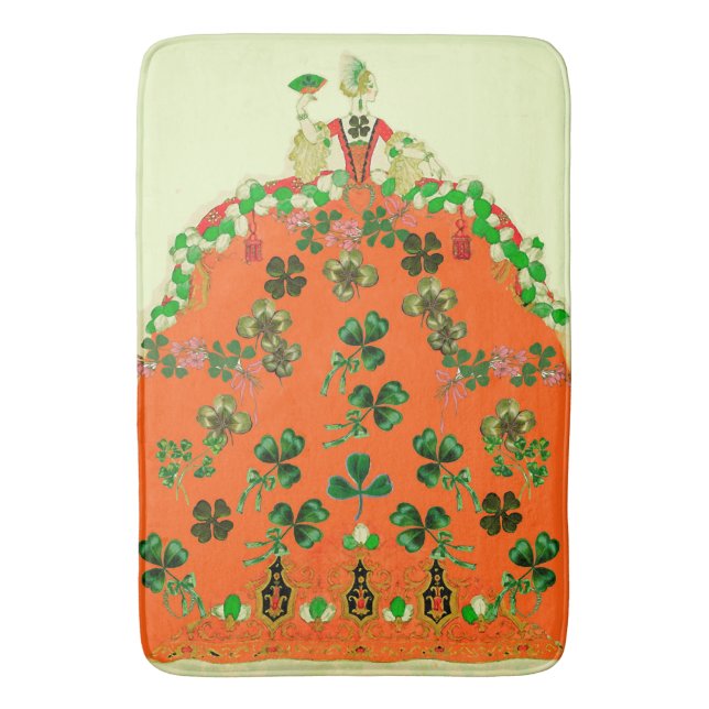 LADY ORANGE AND SHAMROCKS St. Patricks Day Party Bath Mat (Front Vertical)