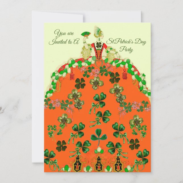 LADY ORANGE AND SHAMROCKS St. Patricks Day Party Holiday Card (Front)
