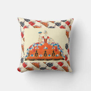 LADY ORANGE ART DECO FASHION COSTUME DESIGNER CUSHION