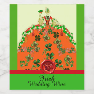LADY ORANGE,SHAMROCKS Irish Wedding Party Wine Label