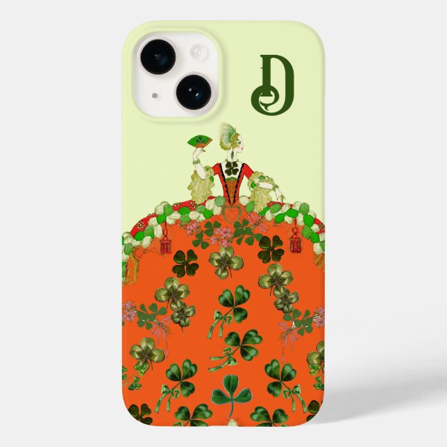 LADY ORANGE,SHAMROCKS St. Patricks Day Monogram Ca Case-Mate iPhone Case (Back)