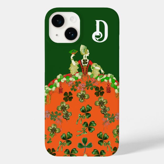 LADY ORANGE,SHAMROCKS St. Patricks Day Monogram Case-Mate iPhone Case (Back)