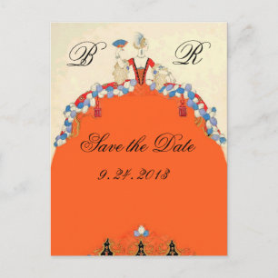 LADY ORANGE / WEDDING PARTY SAVE THE DATE MONOGRAM ANNOUNCEMENT POSTCARD