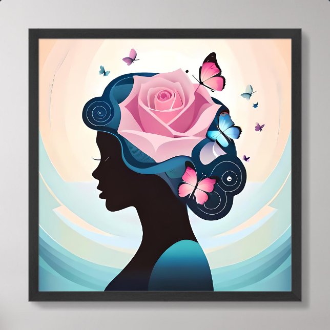 lady painting beautiful personality rose butterfly poster (lady painting beautiful personality rose butterfly)