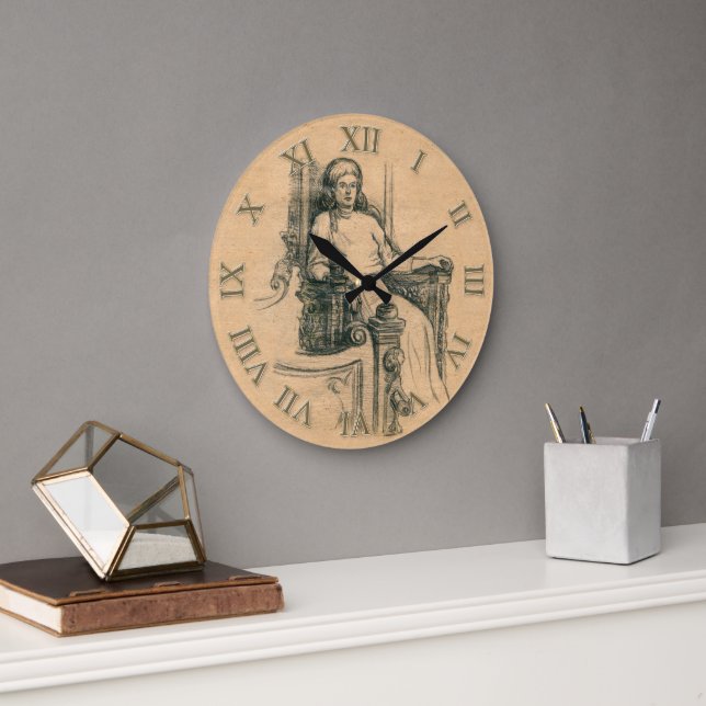 Lady pencil graphics on craft large clock (Office)