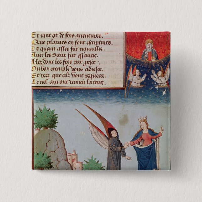 Lady Philosophy leads Boethius in flight 15 Cm Square Badge (Front)