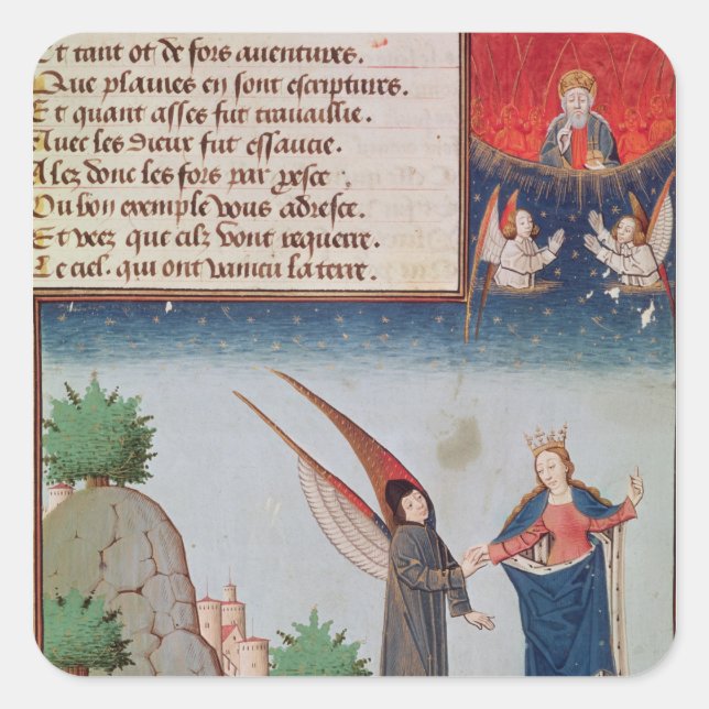 Lady Philosophy leads Boethius in flight Square Sticker (Front)