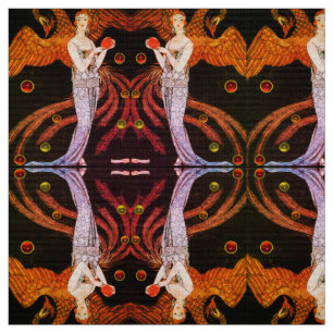LADY PHOENIX ART DECO BEAUTY FASHION Orange Black Fabric