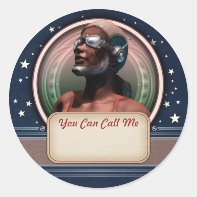 Lady Pilot with Goggles Name Tag Stickers (Front)