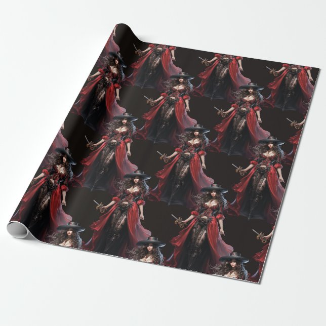 lady Pirate black pattern  Wrapping Paper (Unrolled)