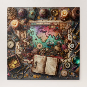 Lady Pirate Treasure Map Nautical Adventure Jigsaw Puzzle
