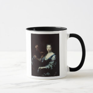 Lady playing a spinet and a flautist mug