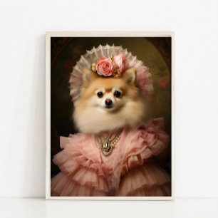 Lady Pomeranian Portrait, Victorian Animal Portrai Poster