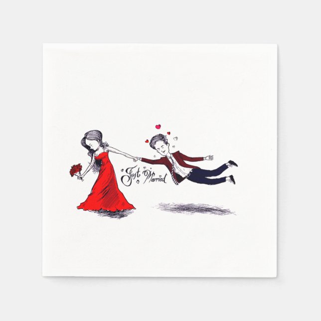 Lady Pulling Husband Funny Wedding Napkin (Front)