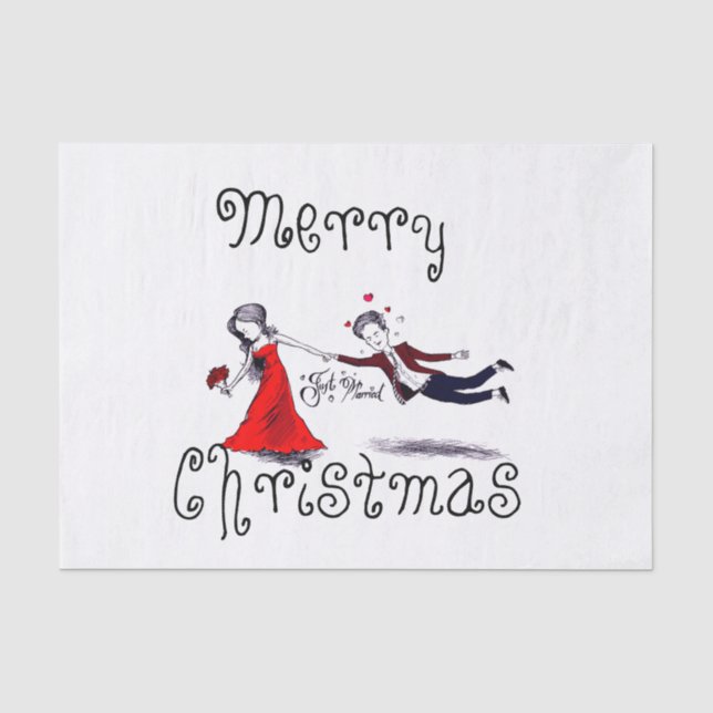 Lady Pulling Husband Funny Wedding Tissue Paper (Front)