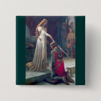 Lady queen knighting knight antique painting 15 cm square badge