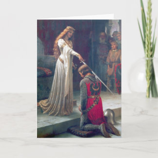 Lady queen knighting knight antique painting card