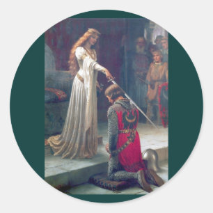 Lady queen knighting knight antique painting classic round sticker