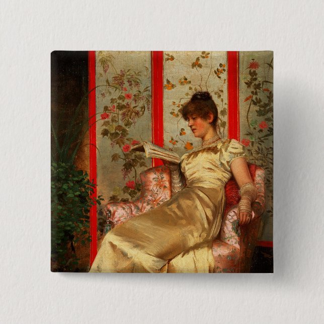 Lady Reading 15 Cm Square Badge (Front)