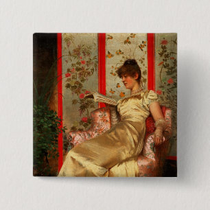 Lady Reading 15 Cm Square Badge