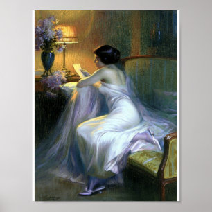 Lady reading a letter antique fine art poster