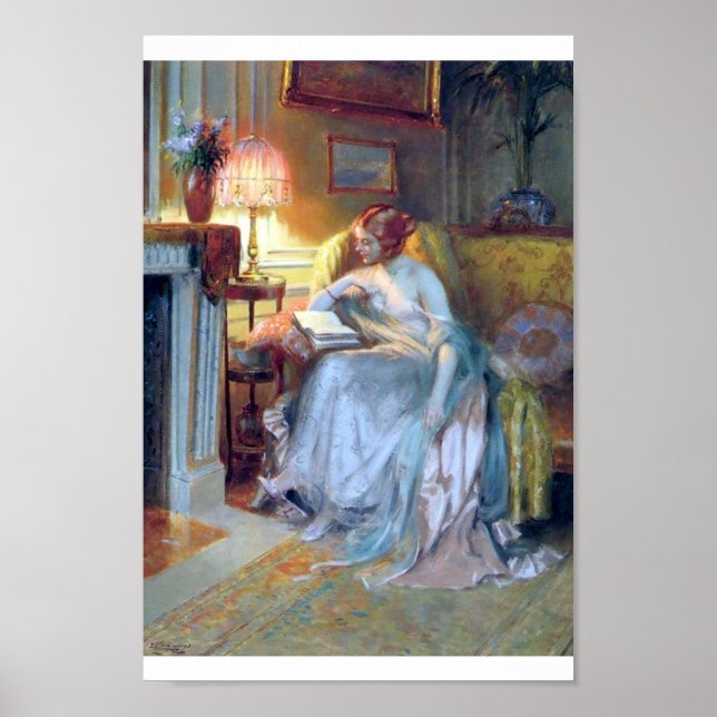 Lady reading by the lamp. poster (Front)