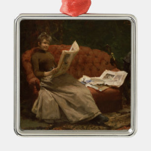 Lady Reading Metal Ornament