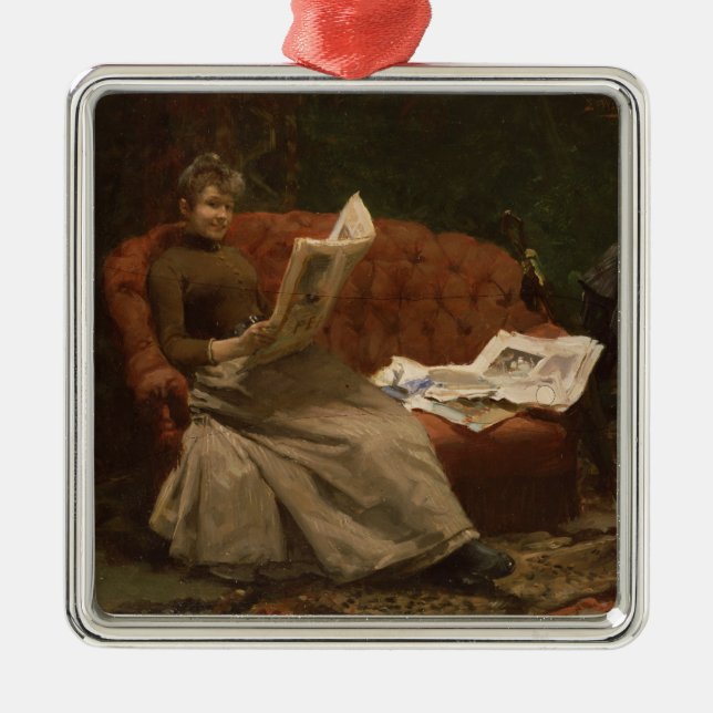 Lady Reading Metal Ornament (Front)