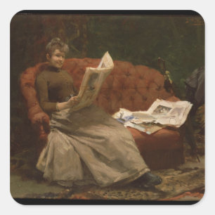 Lady Reading Square Sticker