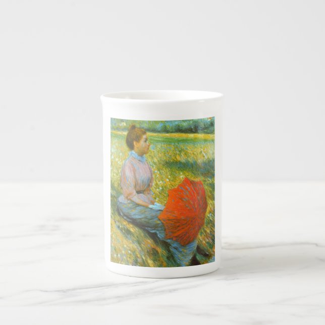 Lady Resting in a Green Meadow Bone China Mug (Front)