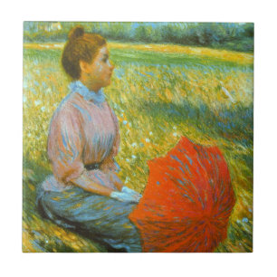 Lady Resting in a Green Meadow Ceramic Tile