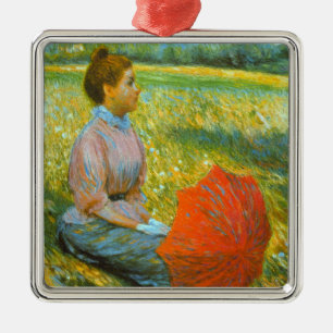 Lady Resting in a Green Meadow Metal Ornament