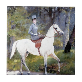 Lady Riding White Horse Painting Ceramic Tile