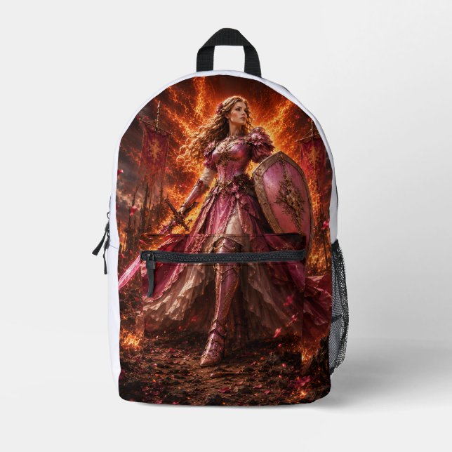 Lady Rosaline Fire Warrior Fantasy Printed Backpack (Front)