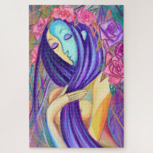 Lady Roses - Modern Style - Original Painting Art Jigsaw Puzzle