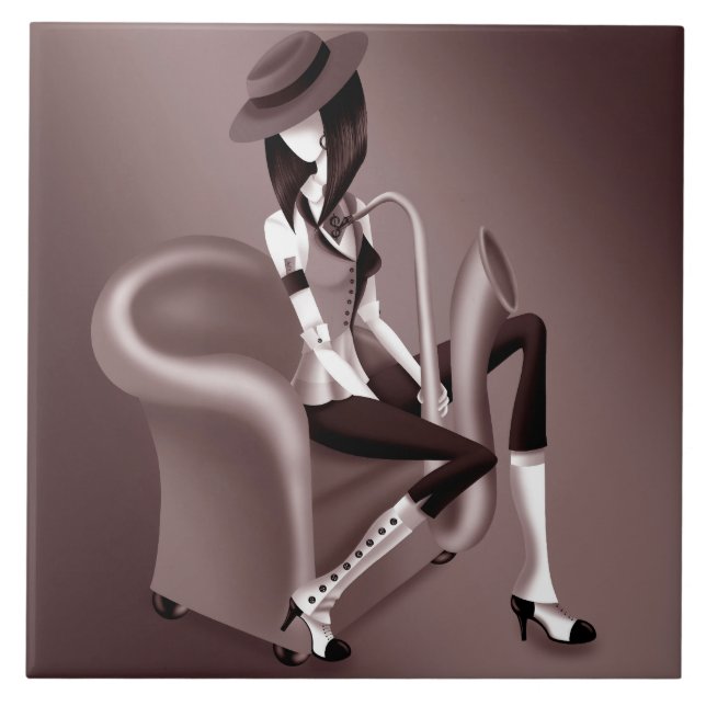 Lady Saxophonist - Jazz-Inspired Decorative Tile (Front)
