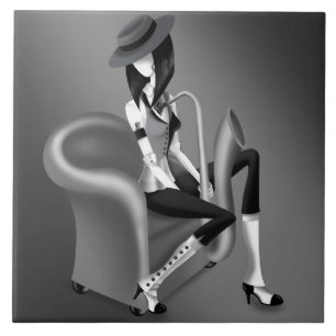 Lady Saxophonist - Jazz-Inspired Decorative Tile