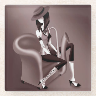Lady Saxophonist - Jazz-Inspired Glass Coaster