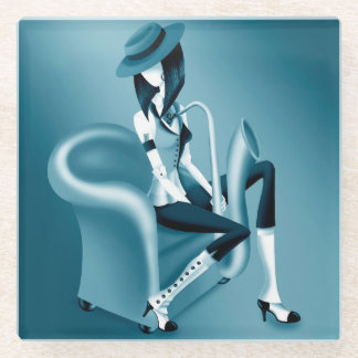Lady Saxophonist - Jazz-Inspired Glass Coaster