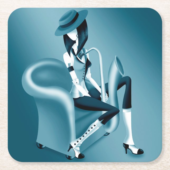 Lady Saxophonist - Jazz-Inspired Paper Coaster (Front)