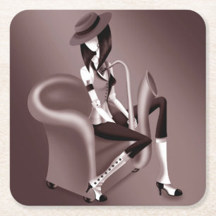 Lady Saxophonist - Jazz-Inspired Paper Coaster