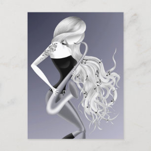 Lady Saxophonist monochrome grey Postcard