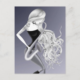 Lady Saxophonist monochrome grey Postcard