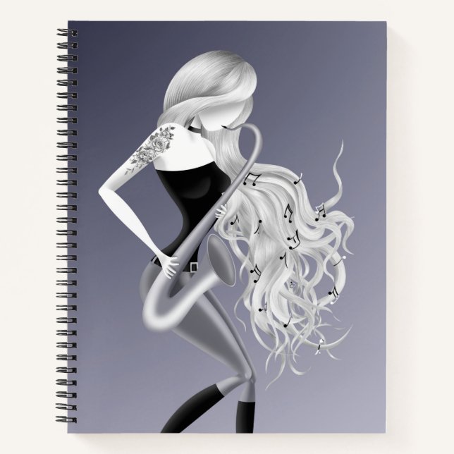 Lady Saxophonist Musician Gray  Notebook (Front)